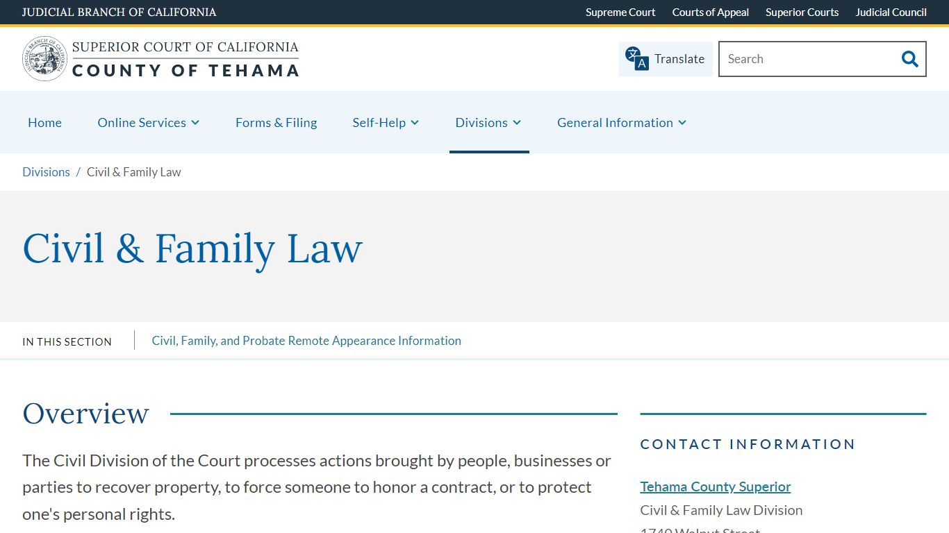 Civil & Family Law | Superior Court of California, County of Tehama
