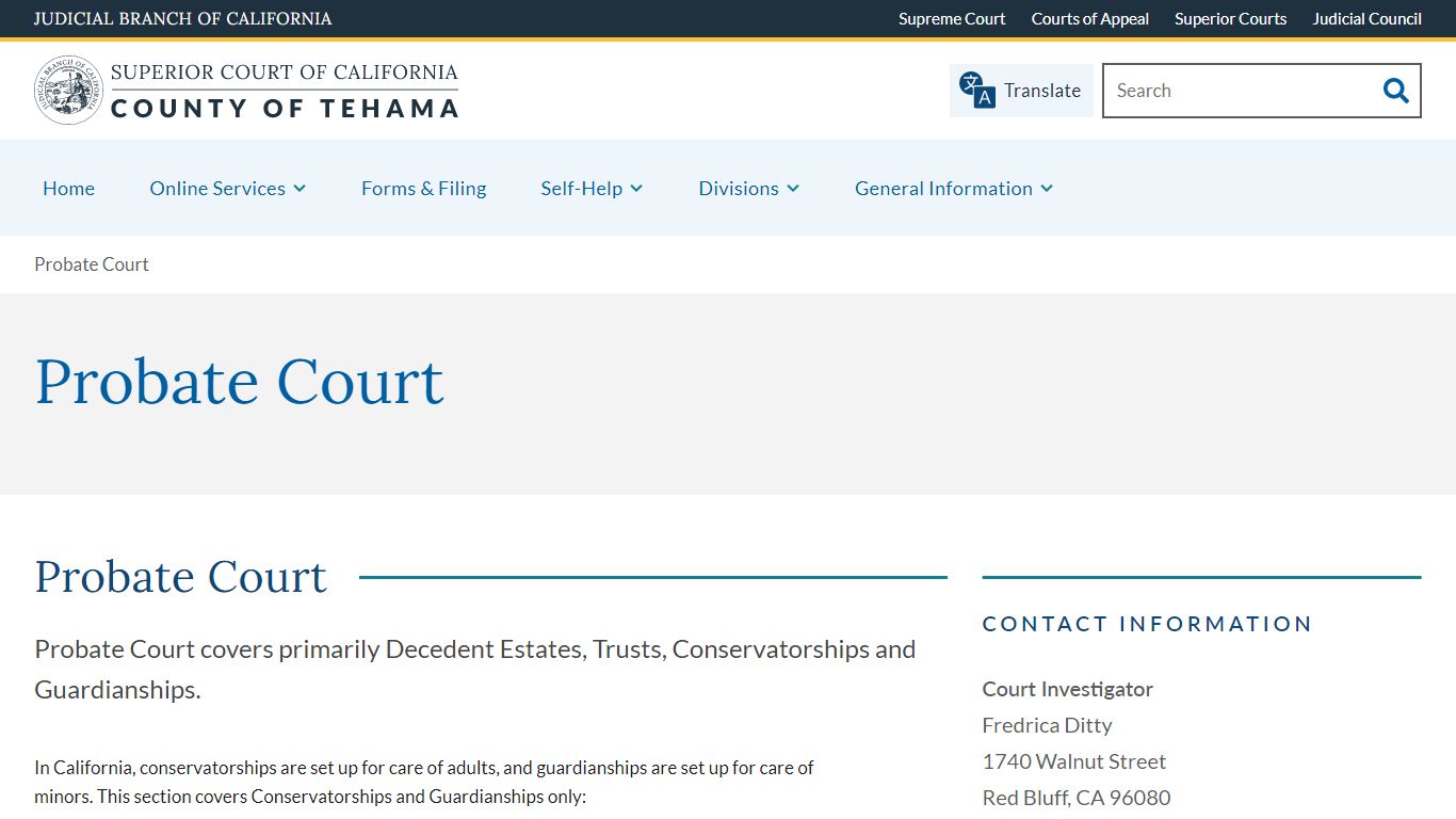 Probate Court | Superior Court of California, County of Tehama